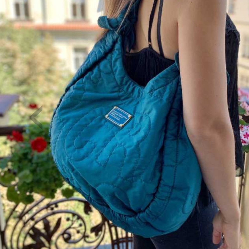 ❤️ Marc Jacobs Quilted Nylon Tote Hobo Bag Teal Green
